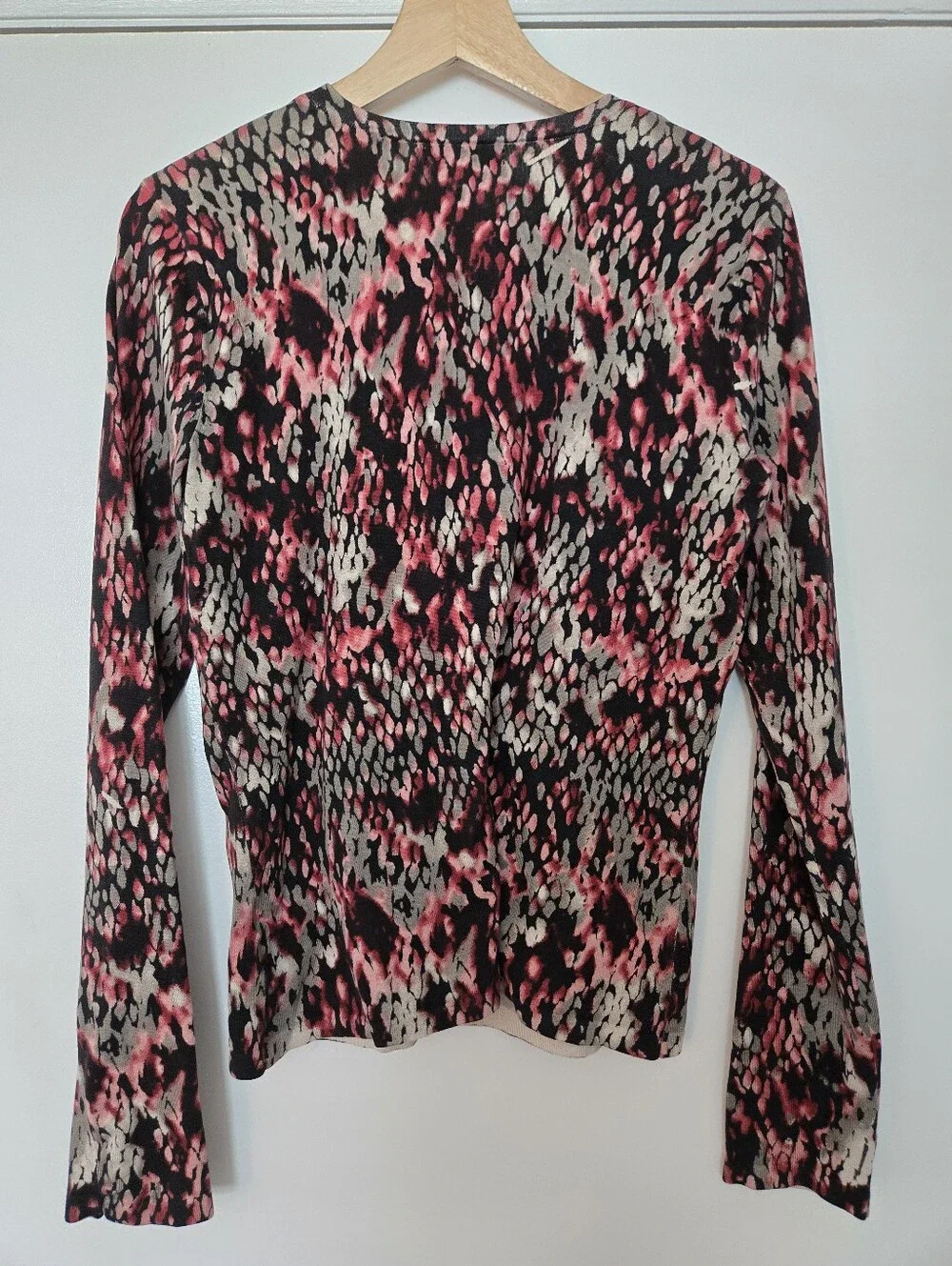 Anne Klein Silk Cotton Blend Cardigan Sweater Pink Snake Size M